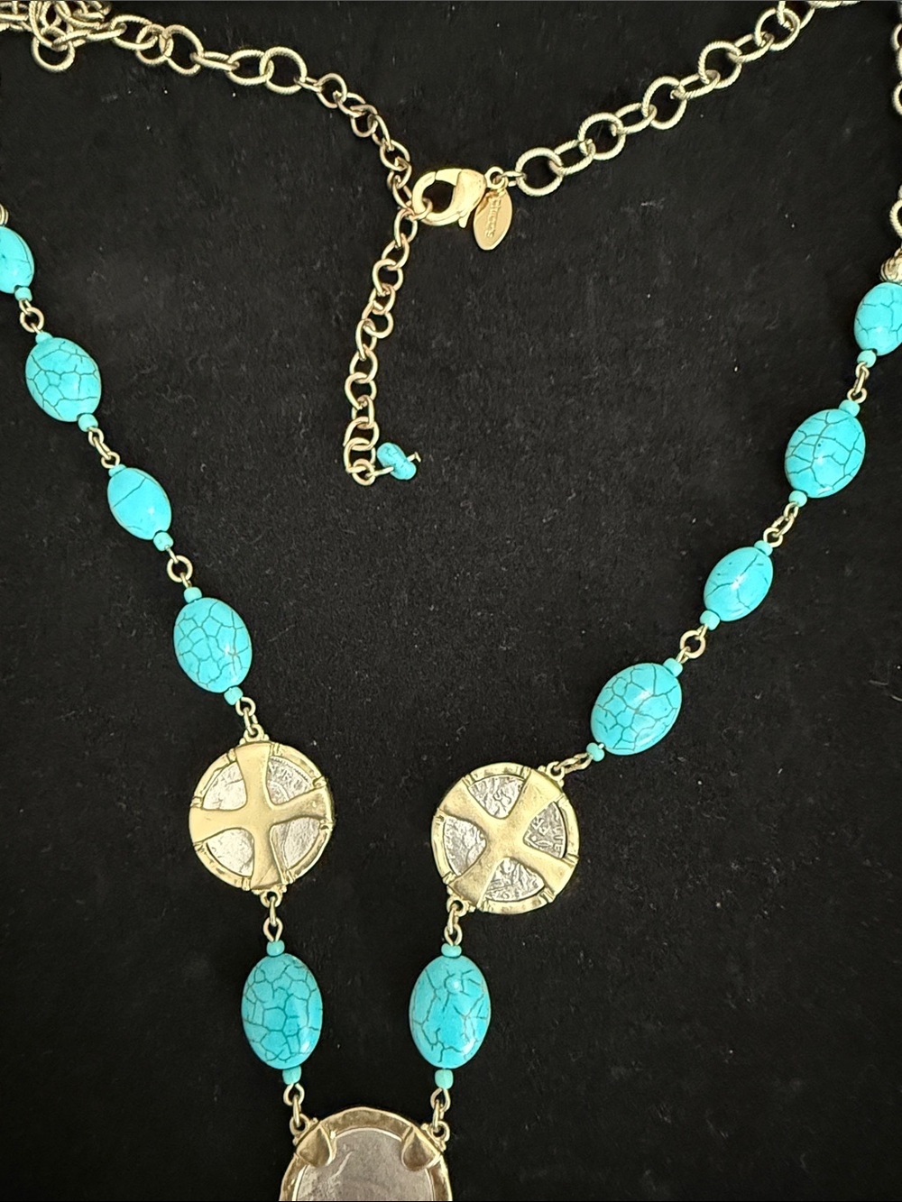 Chico's Isabella Turquoise Howlite and Roman Coin Y-Drop Necklace - Picture 7 of 10